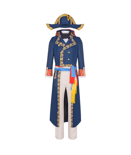 Men Blue French Uniform Royal Coat Napoleon Bonaparte Halloween Costume