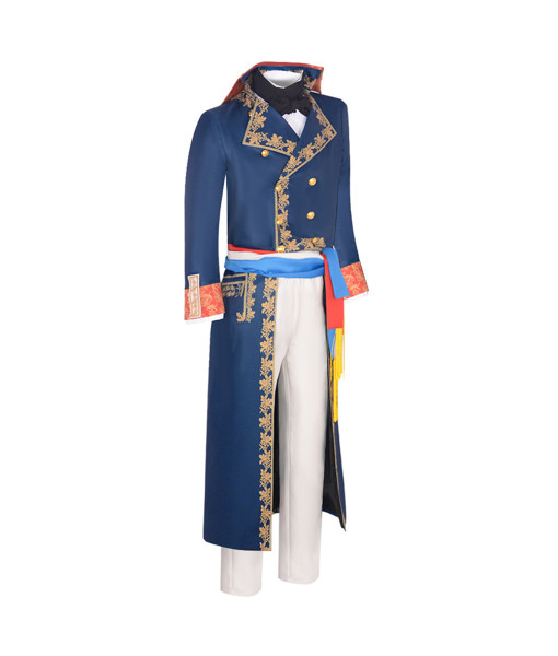 Men Blue French Uniform Royal Coat Napoleon Bonaparte Halloween Costume