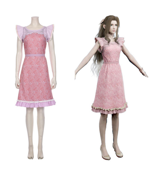 Final Fantasy VII Remake-Aerith Gainsborough Pink Dress Halloween Carnival Outfit Cosplay Costume