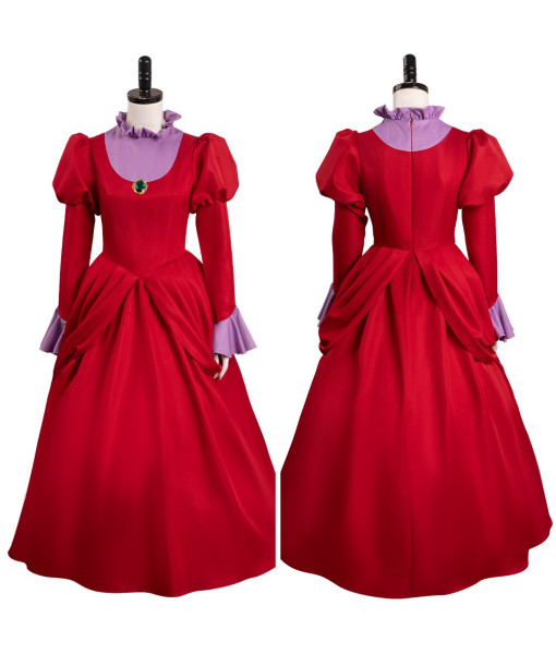 Women Red Gown with Green Jewel Fairytale Role Play Halloween Costume