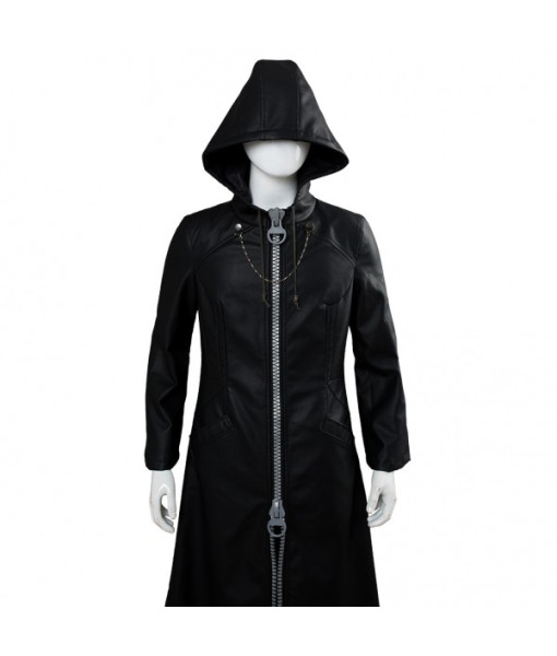 Men Gothic Leather Black Overcoat Exaggerated Zipper Stylish Halloween Costume
