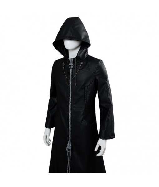 Men Gothic Leather Black Overcoat Exaggerated Zipper Stylish Halloween Costume