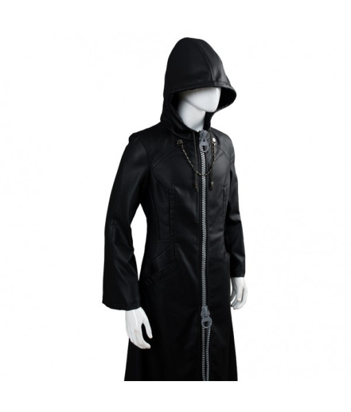 Men Gothic Leather Black Overcoat Exaggerated Zipper Stylish Halloween Costume
