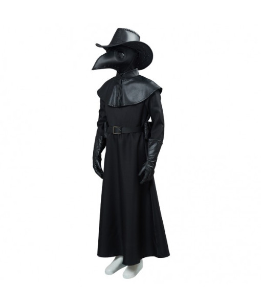 Kids Children Medieval Plague Doctor Black Fullset Outfit Role Play Halloween Costume
