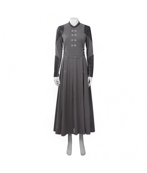 Women Medieval Fnatasy Grey Long Dress Maid Halloween Costume