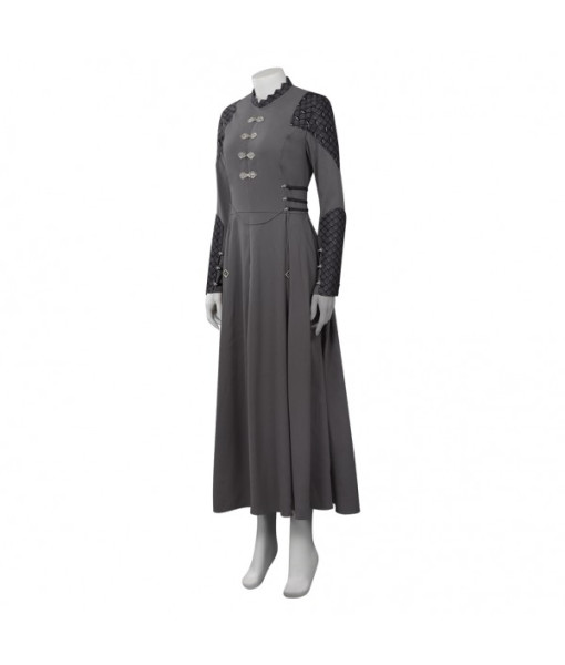 Women Medieval Fnatasy Grey Long Dress Maid Halloween Costume