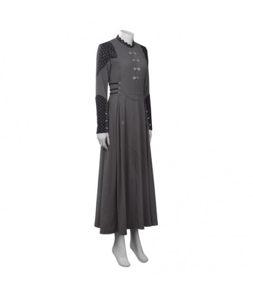 Women Medieval Fnatasy Grey Long Dress Maid Halloween Costume
