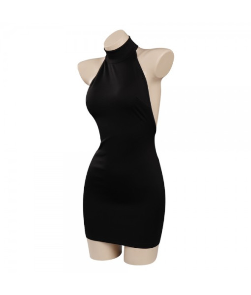 Women Sexy Black Halter Dress 