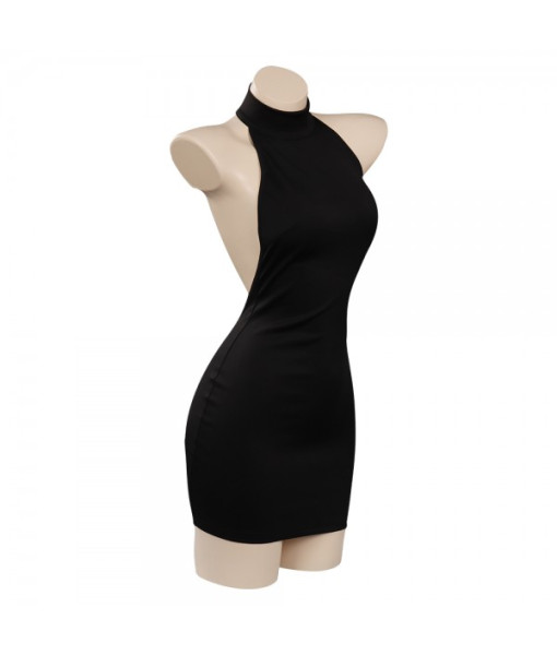 Women Sexy Black Halter Dress 