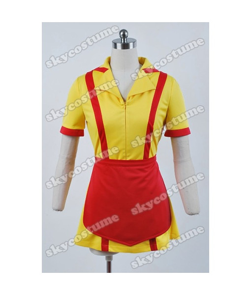 Women Red Apron Yellow Dress Uniform Waiter Halloween Costume 