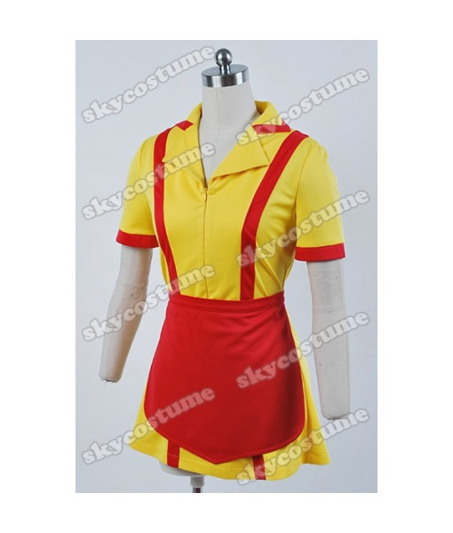 Women Red Apron Yellow Dress Uniform Waiter Halloween Costume 