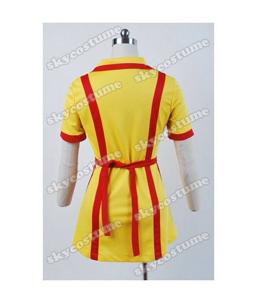 Women Red Apron Yellow Dress Uniform Waiter Halloween Costume 
