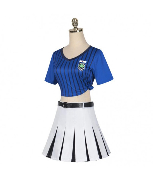 Women Blue Top White Short Skirt Cheerleader Uniform Halloween Costume