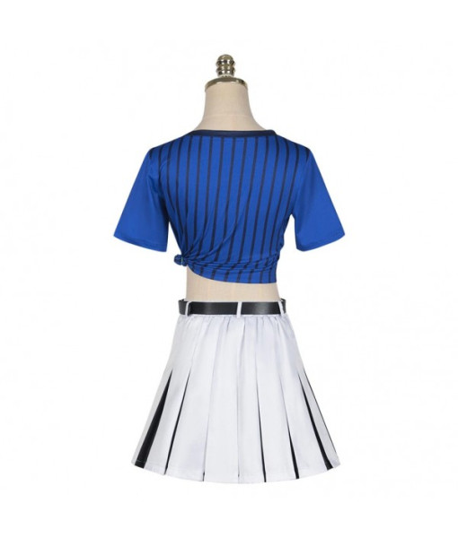 Women Blue Top White Short Skirt Cheerleader Uniform Halloween Costume