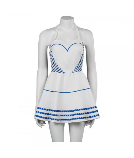 Women Blue Stripes Halter Dress Casual Outfit