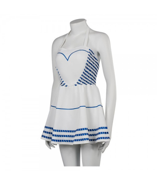 Women Blue Stripes Halter Dress Casual Outfit