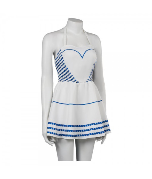 Women Blue Stripes Halter Dress Casual Outfit