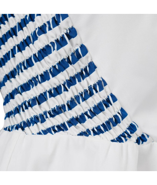 Women Blue Stripes Halter Dress Casual Outfit