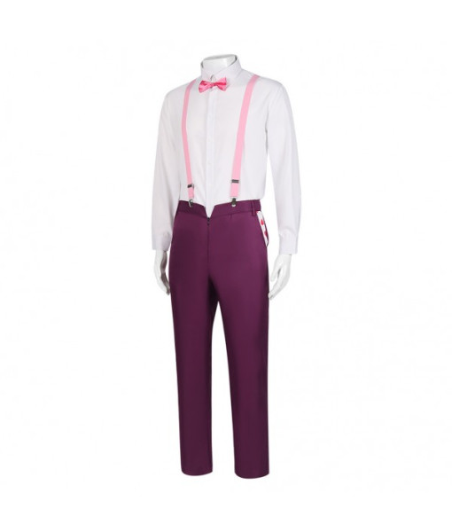 Men 18th Century Gentlemen Pink Bow Overalls Suit Halloween Costume