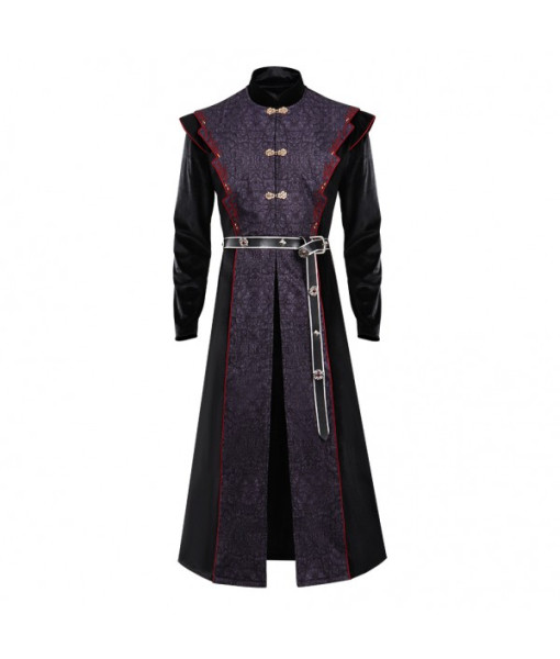 Men Medieval Fantasy Red Line Outfit Dark Suit Prince Halloween Costume