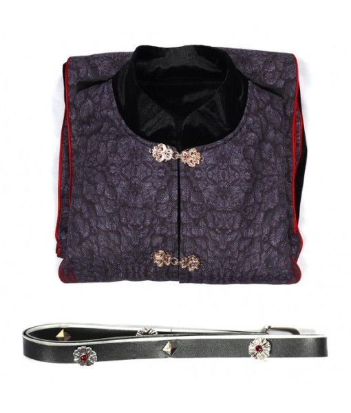 Men Medieval Fantasy Red Line Outfit Dark Suit Prince Halloween Costume