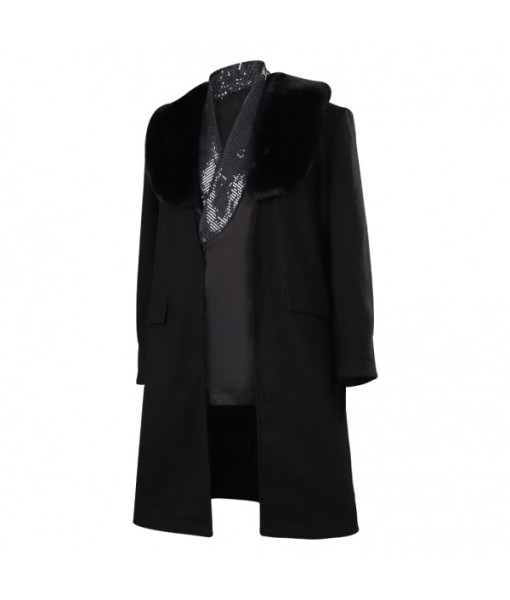 Men Sequins Black Lining Long Coat Casual Outfit