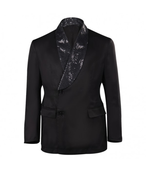 Men Sequins Black Lining Long Coat Casual Outfit