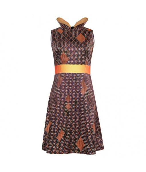 Women Diamond Pattern Golden Dress Halloween Party Costume