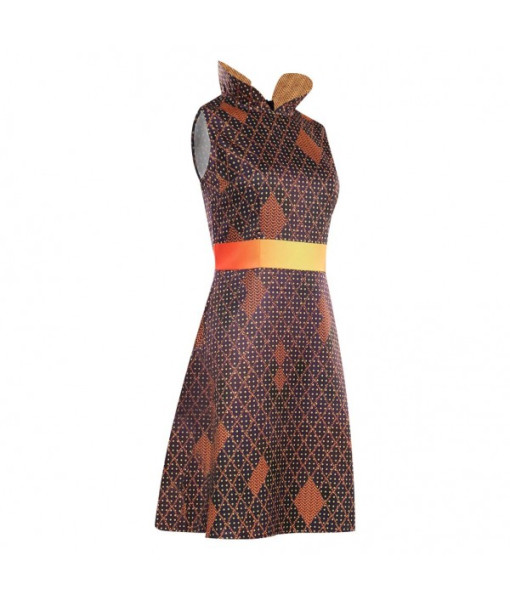 Women Diamond Pattern Golden Dress Halloween Party Costume