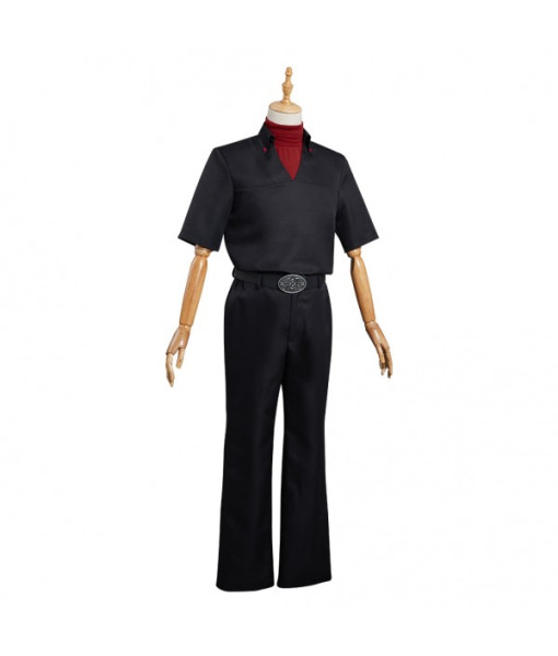 Men Black Cowboy Outfit Fullset Red Linin Halloween Costume