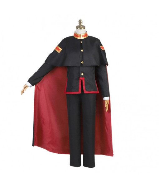 Men Black Uniform Red Cape Halloween Costume