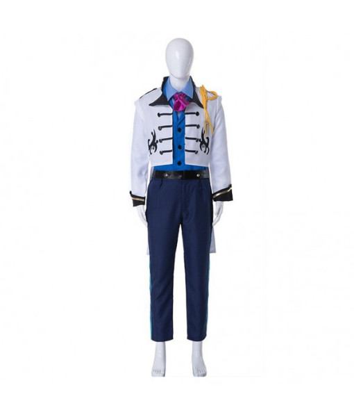 Men Fantasy Blue Vest White Suit Prince Halloween Costume