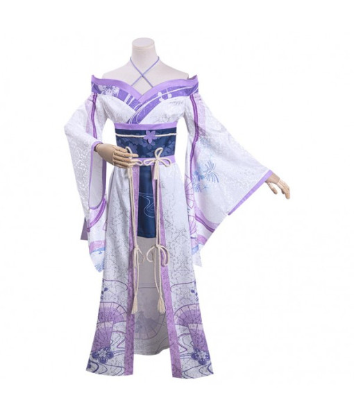 Women Purple Shoulder Kimono Design Fullset Outfit Halloween Costume
