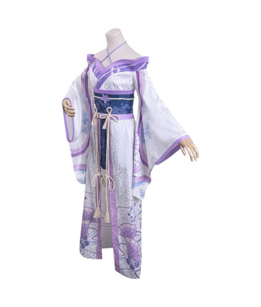 Women Purple Shoulder Kimono Design Fullset Outfit Halloween Costume