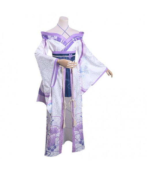 Women Purple Shoulder Kimono Design Fullset Outfit Halloween Costume