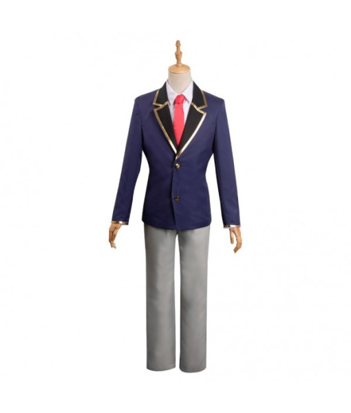 Men Dark Blue School Uniform Red Tie Slim Fit JK Uniform Halloween Costume