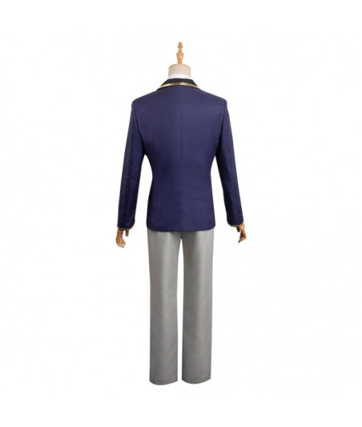 Men Dark Blue School Uniform Red Tie Slim Fit JK Uniform Halloween Costume