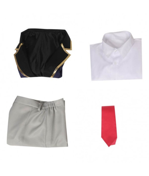 Men Dark Blue School Uniform Red Tie Slim Fit JK Uniform Halloween Costume