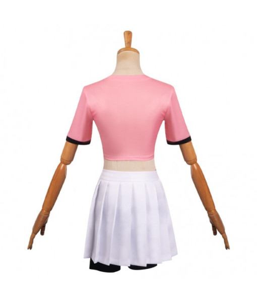 Women Pink Stawberry T-Shirt White Skirt Outfit Sportwear Casual Outfit