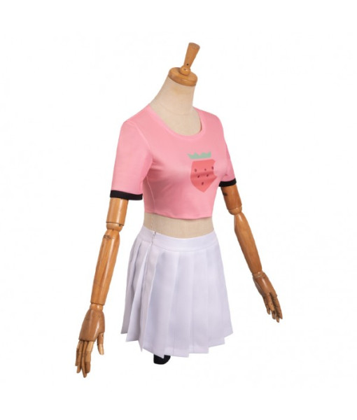 Women Pink Stawberry T-Shirt White Skirt Outfit Sportwear Casual Outfit