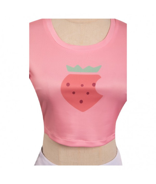 Women Pink Stawberry T-Shirt White Skirt Outfit Sportwear Casual Outfit