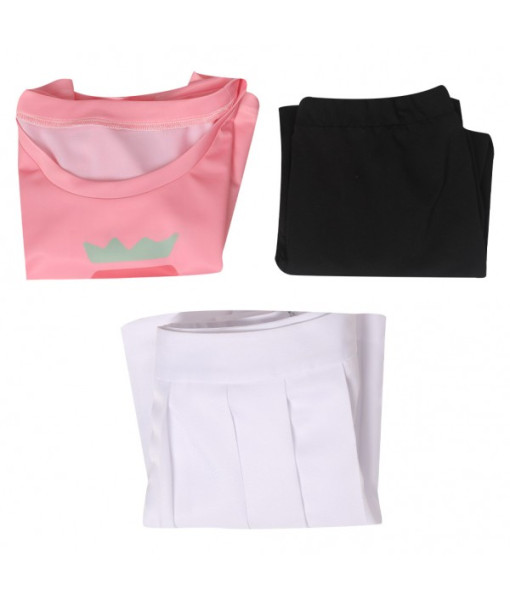 Women Pink Stawberry T-Shirt White Skirt Outfit Sportwear Casual Outfit