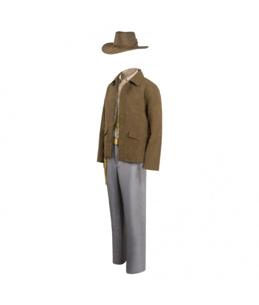 Men Brown Coat Jacket Adventurer Cowboy Hat Fullset Halloween Costume