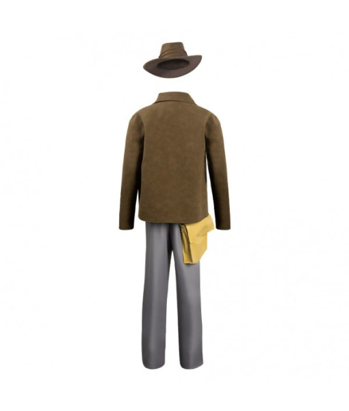 Men Brown Coat Jacket Adventurer Cowboy Hat Fullset Halloween Costume