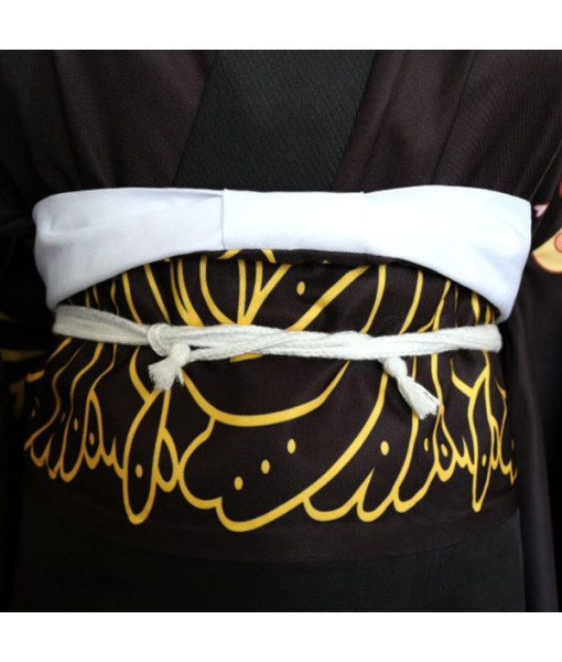 Women Black Printed Trim Kimono Long Dress Halloween Costume