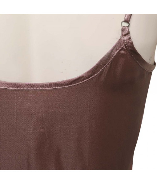 Women Dark Nude Color Silk Nightdress Hollow Design Sexy Lingerie