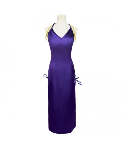 Women Vintage Purple Gown Long Dress Side-Slit Sexy Tight Dress Party Halloween Costume