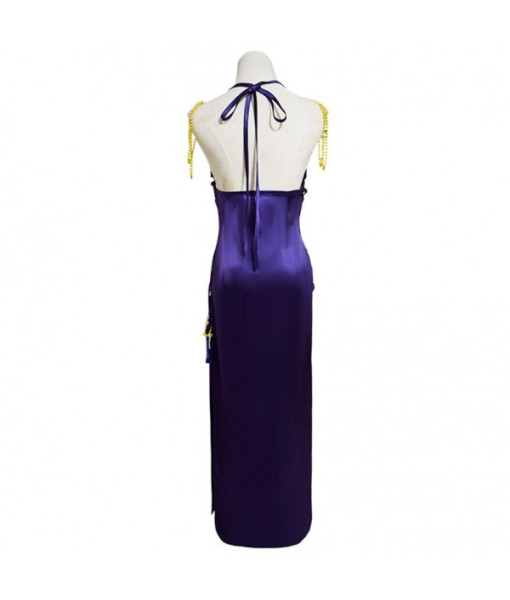 Women Vintage Purple Gown Long Dress Side-Slit Sexy Tight Dress Party Halloween Costume