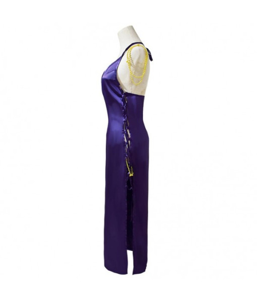Women Vintage Purple Gown Long Dress Side-Slit Sexy Tight Dress Party Halloween Costume