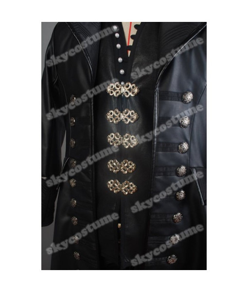 Men Black Leather Coat Pirate Role Play Halloween Costume 